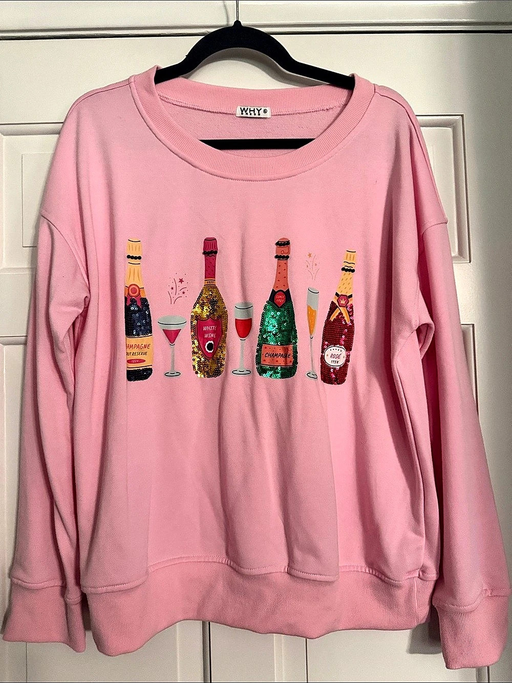 WHY DRESS Pink Sequin Graphic Sweatshirt Like New